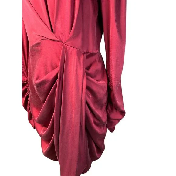 Zimmermann Draped Mini Dress in Garnet 2/Medium New Womens Long Sleeve Silk - Picture 7 of 16